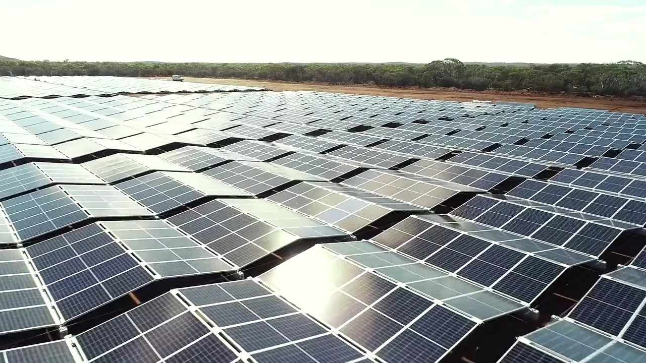 A closer view across the solar arrays at Carosue Dam